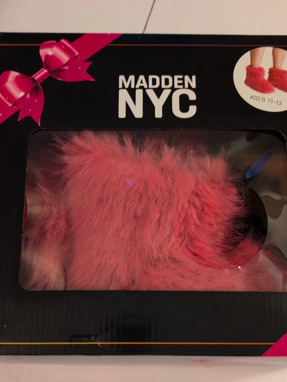 Madden Girls Plush Fuzzy Slip-On Boots Coral Pink Sz 11-12